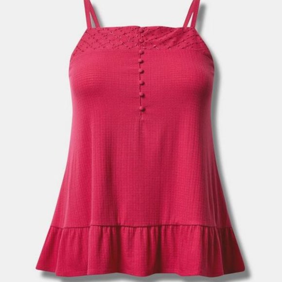 ❤️NWT VINTAGE TORRID CAMI - HOT PINK EYELET SWING TANK - BUTTON DETAIL FLOWY - Picture 11 of 13